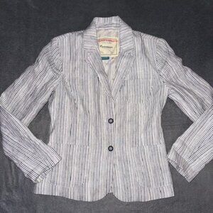 Anthropologie Cartonnier Women’s Blazer Size US 02 Striped Linen Jacket